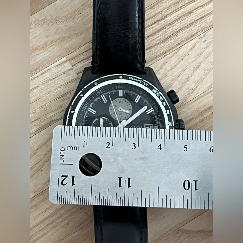 Fossil Men’s Watch Chronograph Black Leather Strap Black Dial Stainless Case
